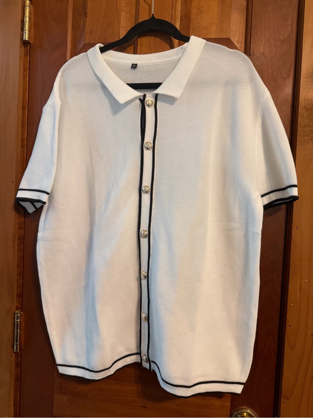 Classic White Knit Women’s Cardigan Lightweight Sweater with Black Trim